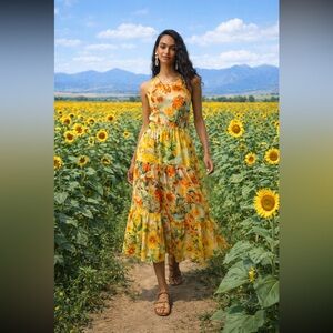 🌟LAST ONE🌟RARE🌟Anthropologie NWT Pilcro Halter Tiered Maxi Dress size S.